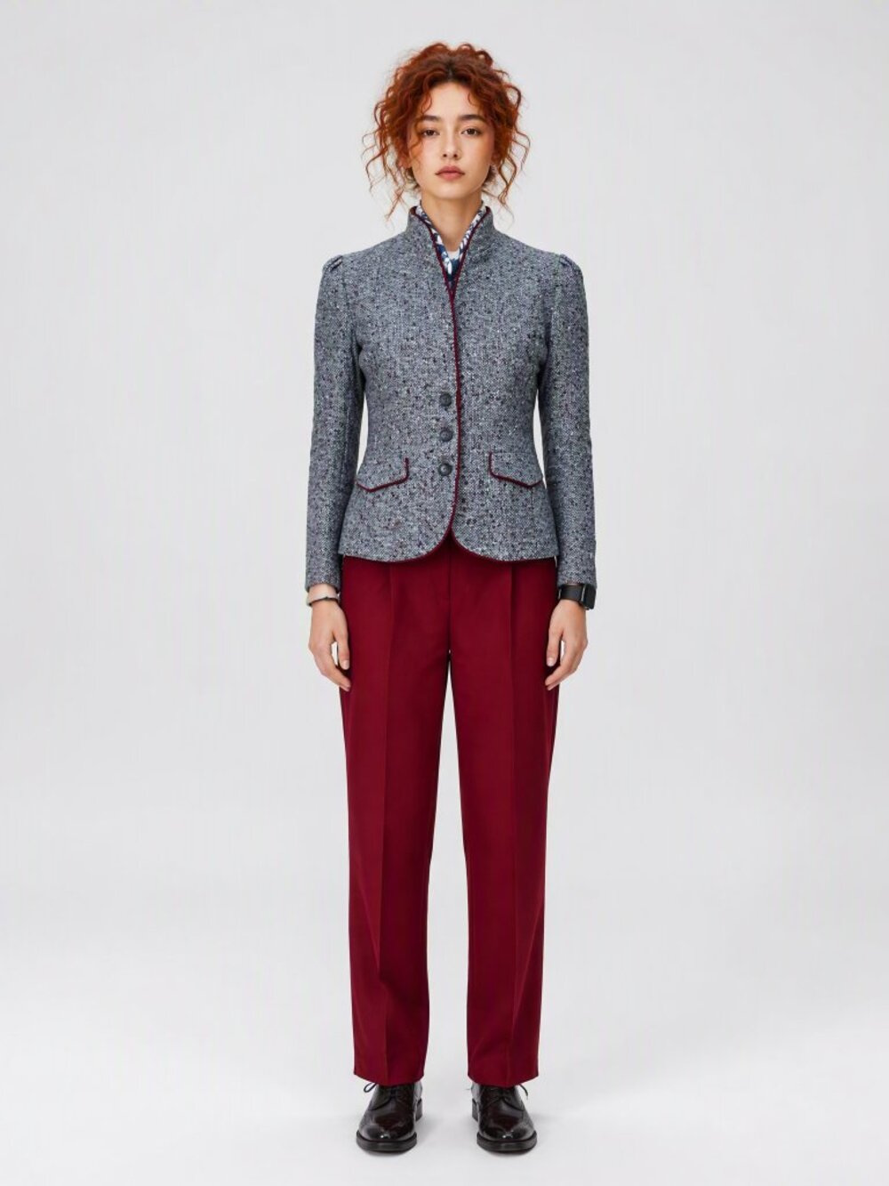Vintage Patty Woodard 100% wool burgundy Gray Tweed Pants suit 6 8
